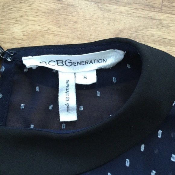 BCBGeneration Navy Sheer Blouse Peter Pan Collar - Picture 7 of 9
